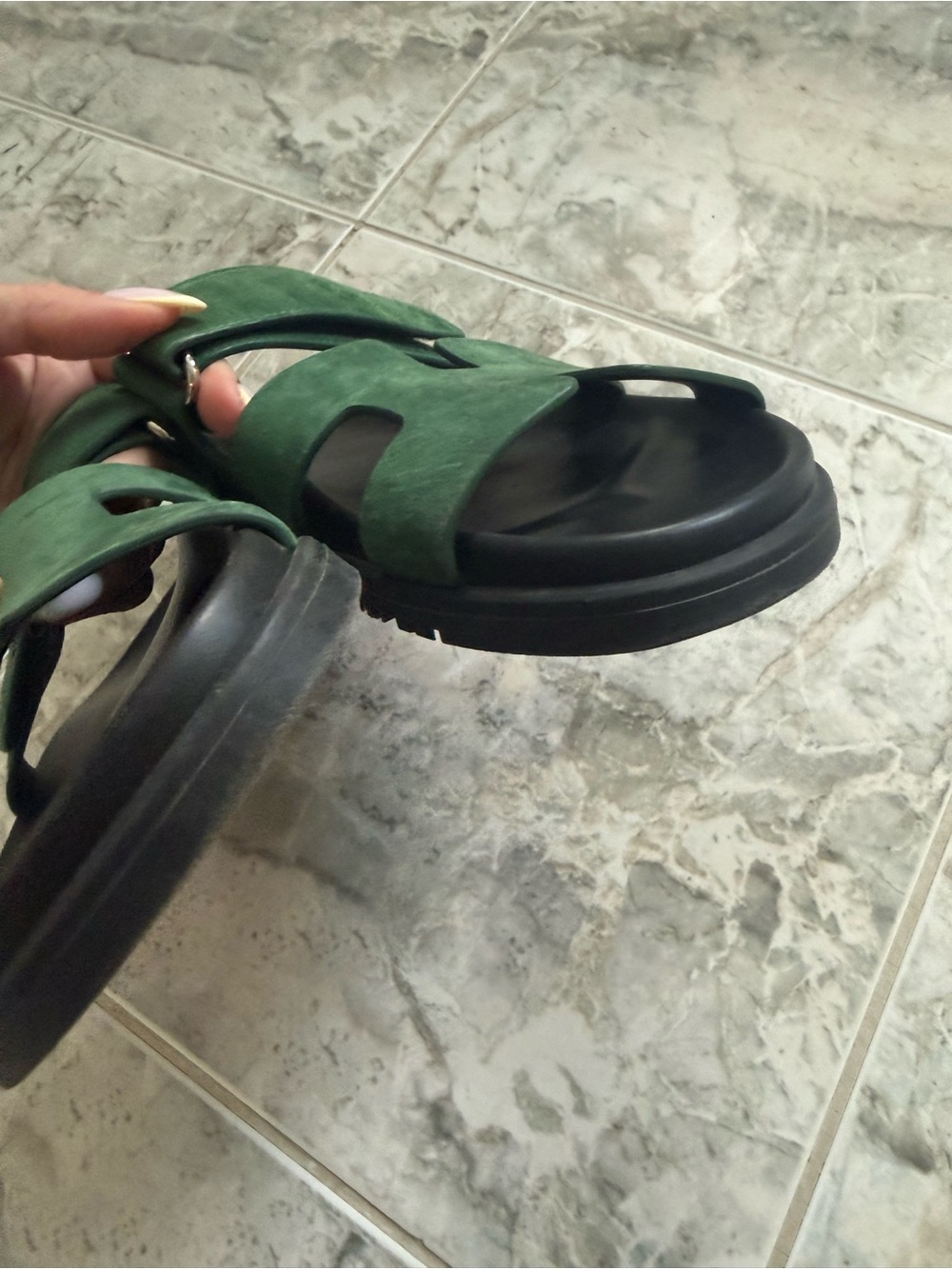 Hermes Chypre Green Suede Sandals 38 - Picture 5 of 5